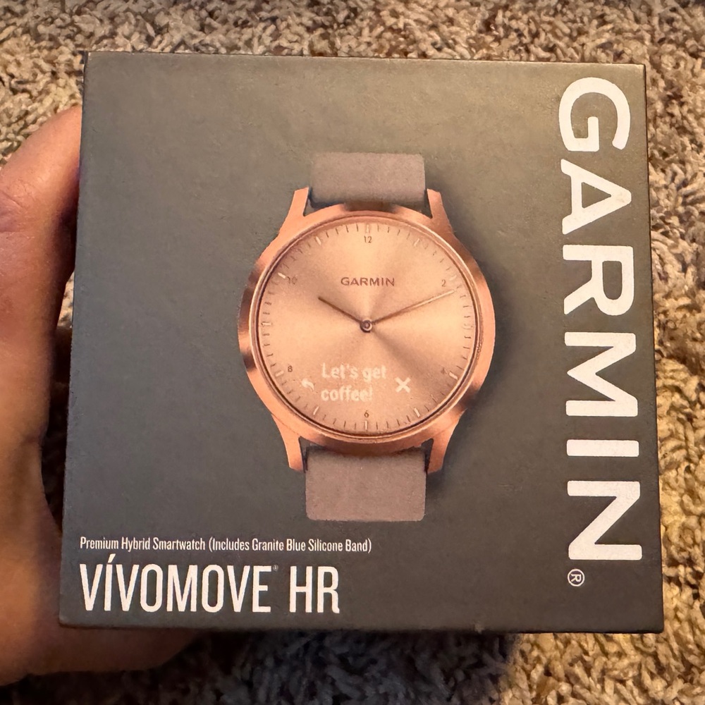 Garmin Vivomove HR Hybrid Smartwatch - Rose Gold with Granite Blue Band NEW